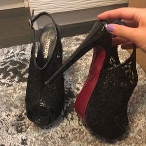 Black lace high heel shoes